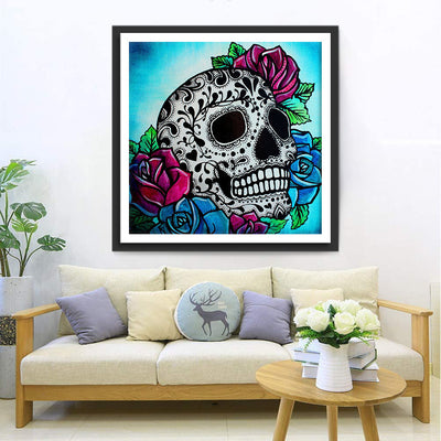 Rote und blaue Rosen und Totenkopf Diamond Painting