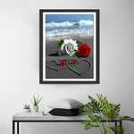 Rote und weiße Rosen am Strand Diamond Painting