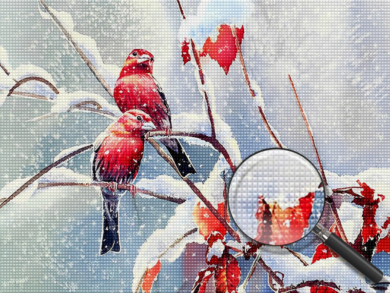 Rote Vögel im Schnee Diamond Painting