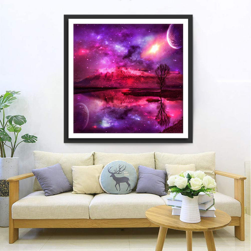 Rote Wolken, Sterne und Hochgebirge Diamond Painting