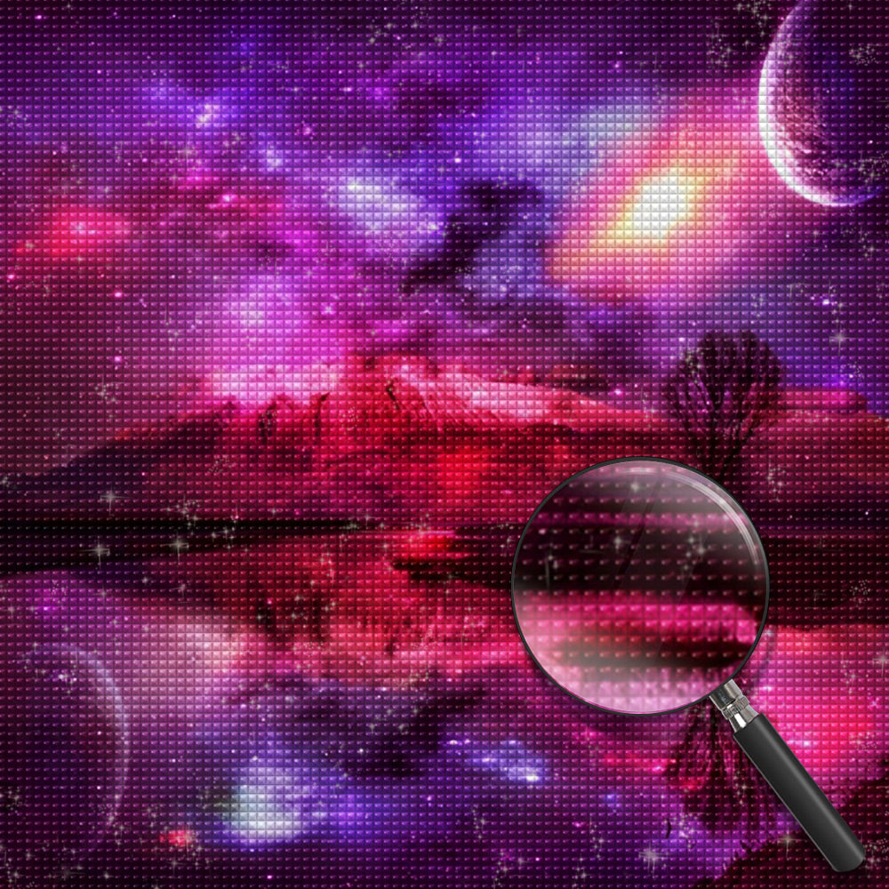 Rote Wolken, Sterne und Hochgebirge Diamond Painting