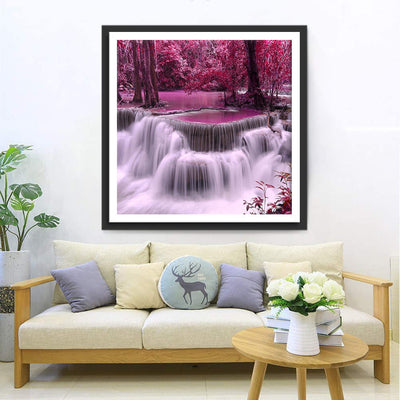 Roter Ahornwald und Wasserfall Diamond Painting