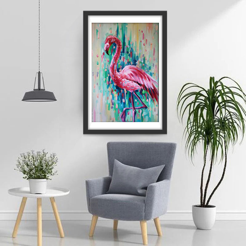Roter Flamingo und grüner Hintergrund Diamond Painting