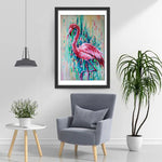 Roter Flamingo und grüner Hintergrund Diamond Painting