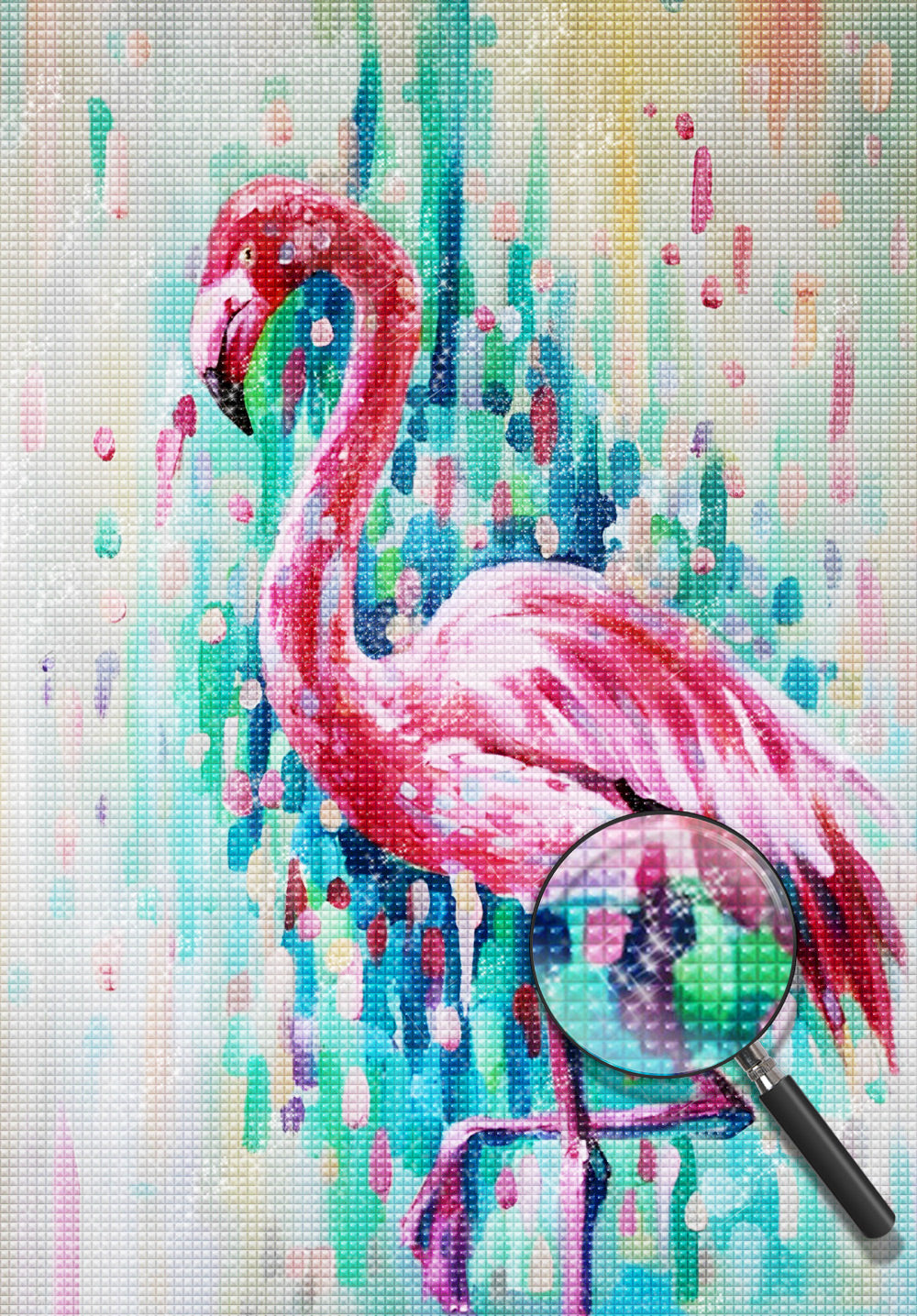 Roter Flamingo und grüner Hintergrund Diamond Painting