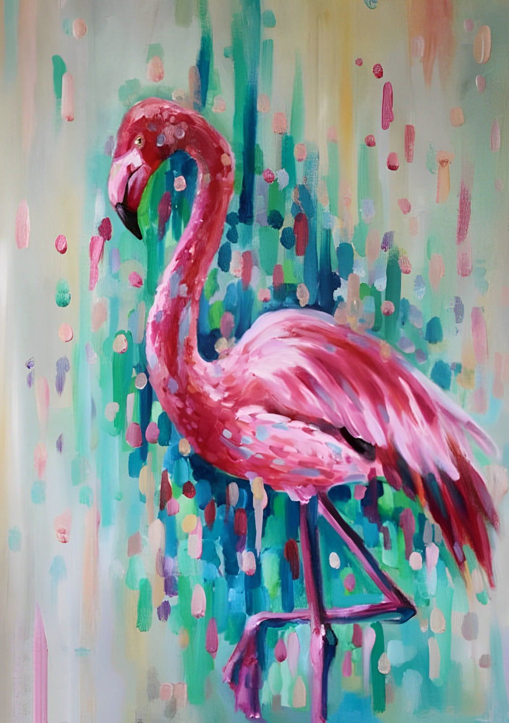 Roter Flamingo und grüner Hintergrund Diamond Painting