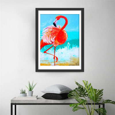 Roter Flamingo und Meer Diamond Painting