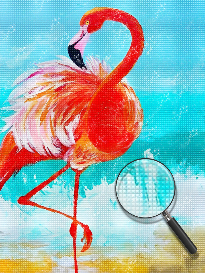 Roter Flamingo und Meer Diamond Painting