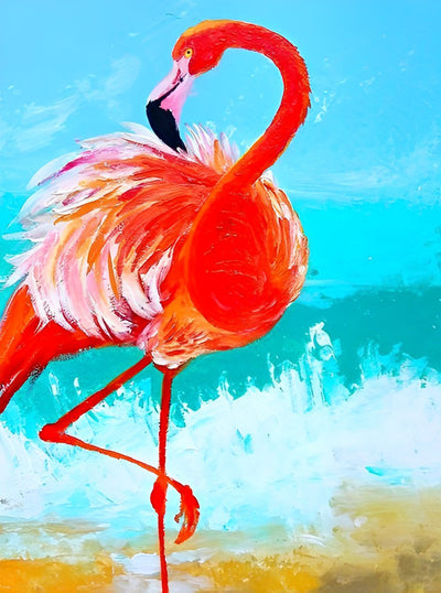 Roter Flamingo und Meer Diamond Painting