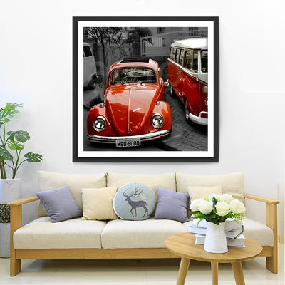 Rotes Auto und Minibus Diamond Painting