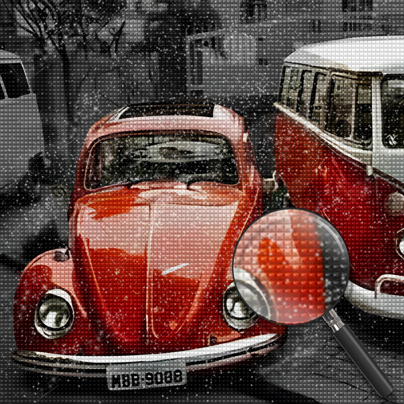 Rotes Auto und Minibus Diamond Painting