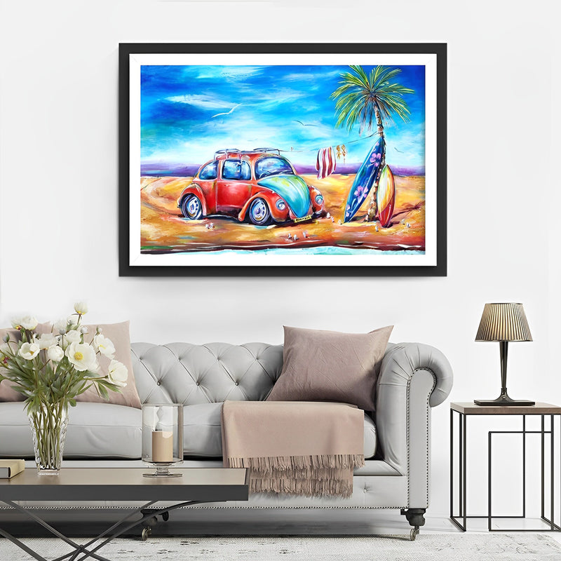 Rotes Auto und Surfbretter Diamond Painting