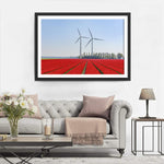 Rotes Blumenfeld und Windräder Diamond Painting