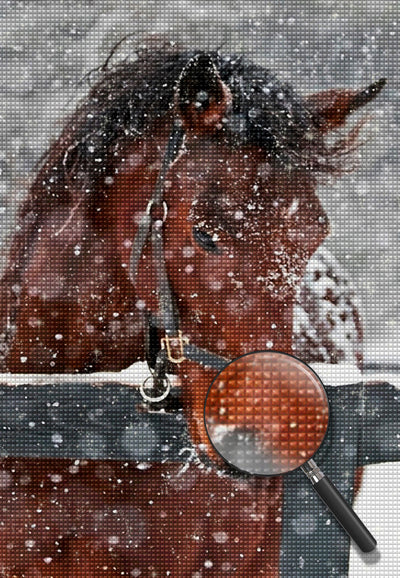 Rotes Pferd im Schnee Diamond Painting