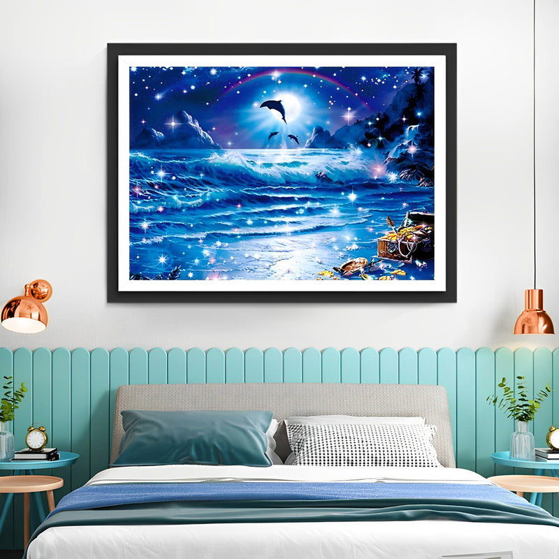 Schatzkiste am Strand in der Nacht Diamond Painting