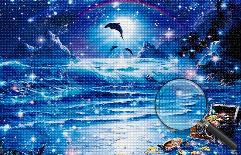 Schatzkiste am Strand in der Nacht Diamond Painting