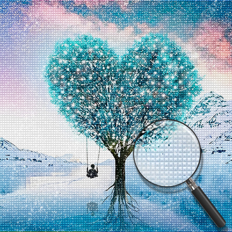 Schaukel unter dem blauen herzförmigen Baum Diamond Painting