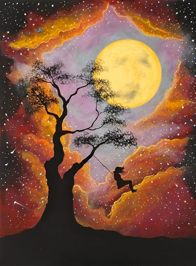 Schaukeln Baum Vollmond Diamond Painting