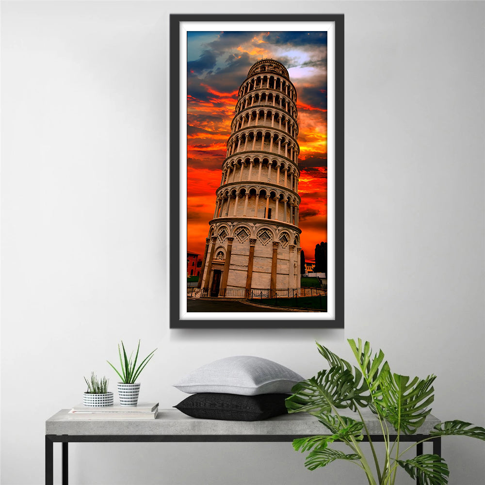 Schiefer Turm von Pisa und Abendrot Diamond Painting