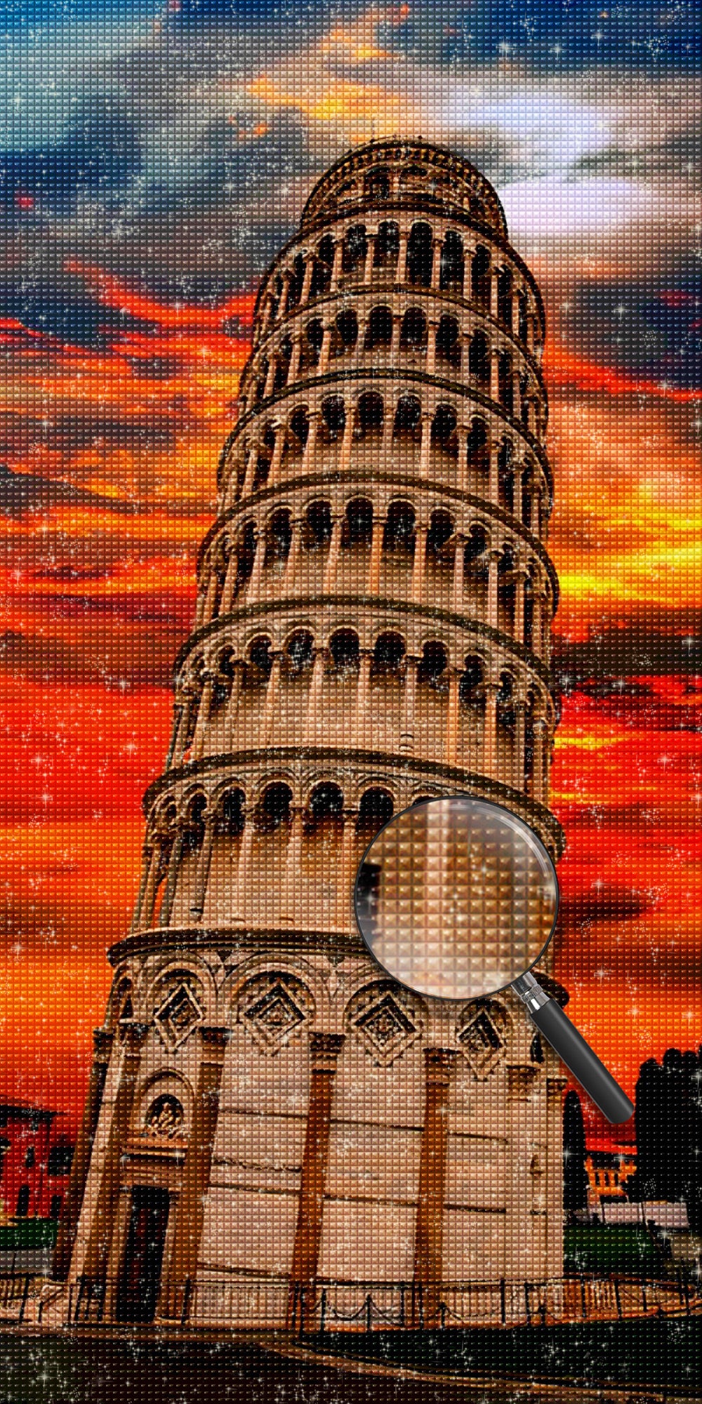 Schiefer Turm von Pisa und Abendrot Diamond Painting