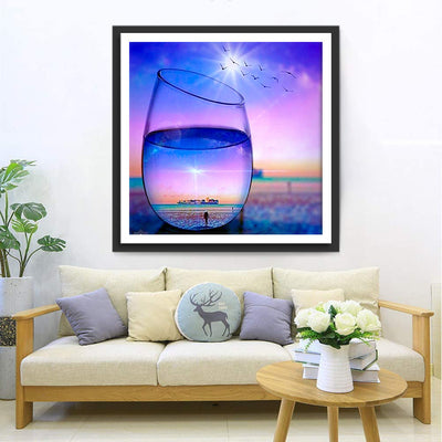 Schiff im Glas und Vögel Diamond Painting