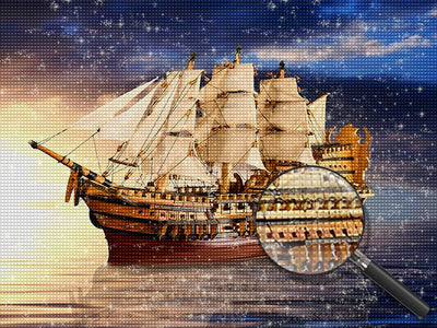 Schiff mit weißen Segeln auf dem Meer Diamond Painting