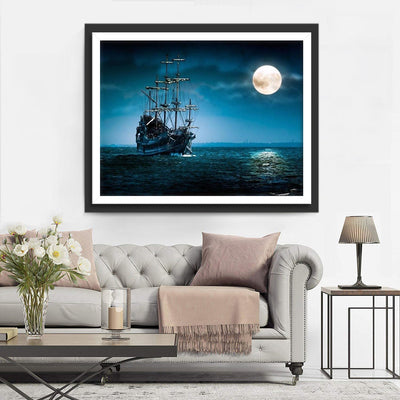 Schiff von Piraten und Vollmond Diamond Painting