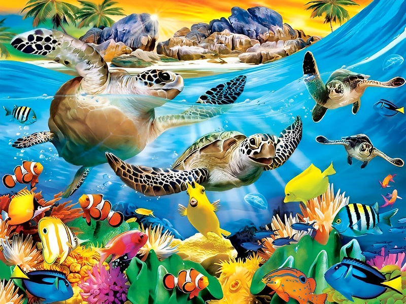 Schildkröten und bunte Meeresfische Diamond Painting