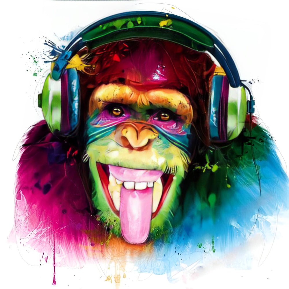 Schimpanse mit Kopfhörern Diamond Painting