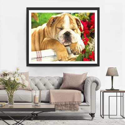 Schlafender Shar-Pei in den Blumen Diamond Painting