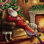 Schlafender Weihnachtsmann am Kamin Diamond Painting