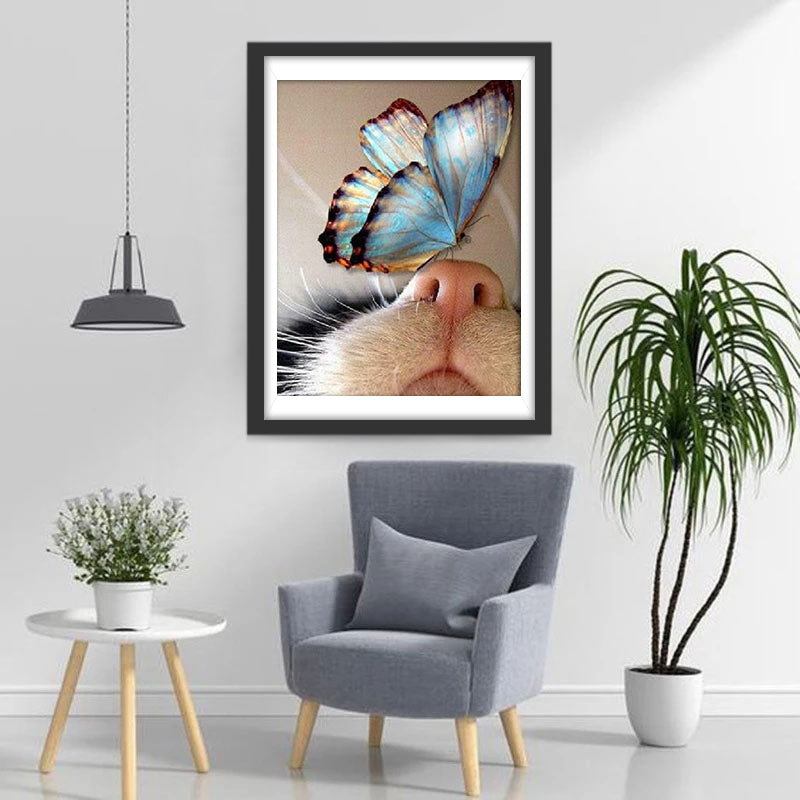 Schmetterling auf der Nase der Katze Diamond Painting