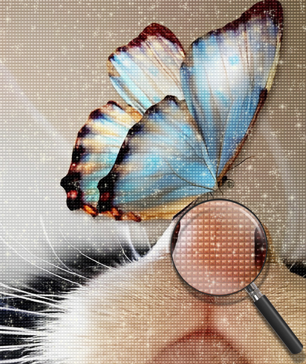 Schmetterling auf der Nase der Katze Diamond Painting