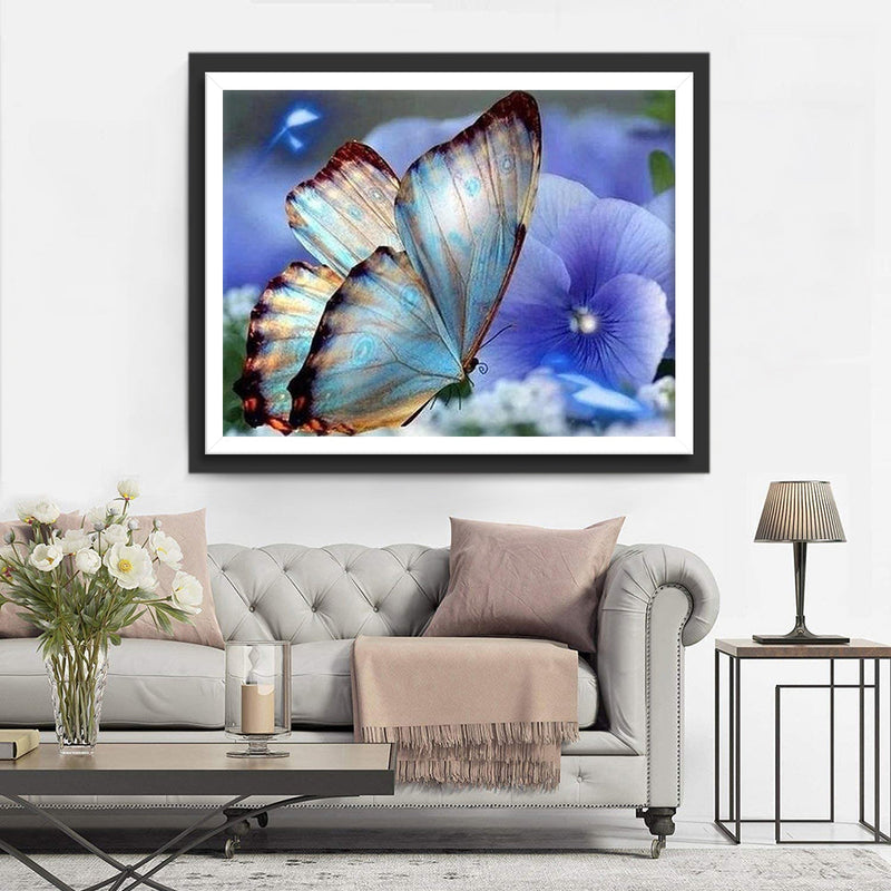 Schmetterling und blaue Blume Diamond Painting