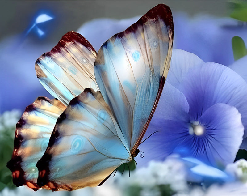 Schmetterling und blaue Blume Diamond Painting