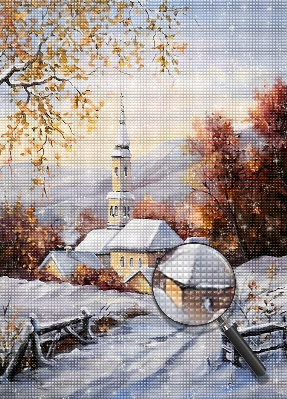 Schnee Ahorn Kirche Diamond Painting