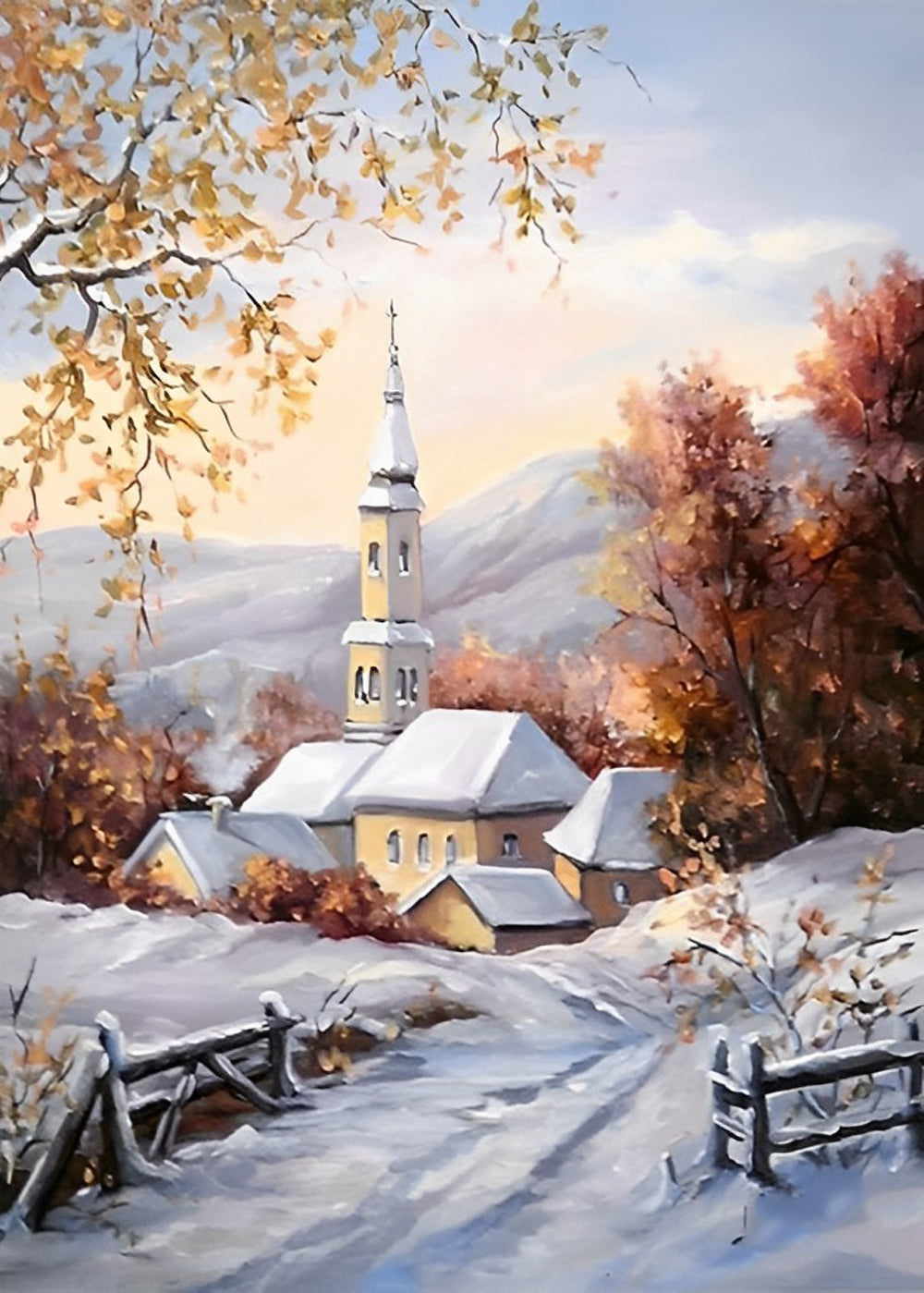 Schnee Ahorn Kirche Diamond Painting