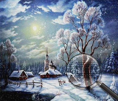 Schnee Bäume Hütten Diamond Painting