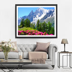 Schneeberg, grüne Bäume und Blumen Diamond Painting