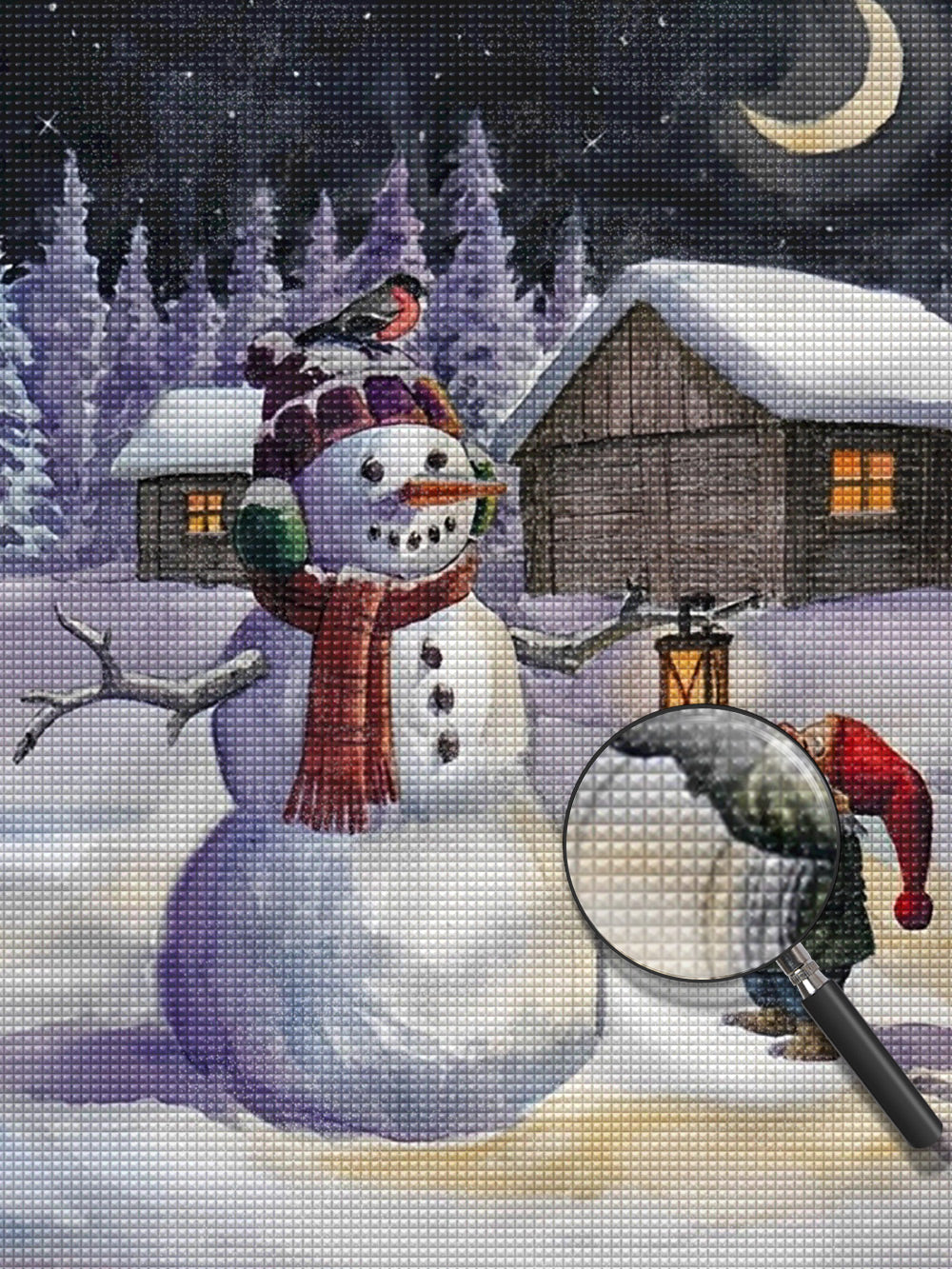 Schneemann Elfe Mondschein Diamond Painting