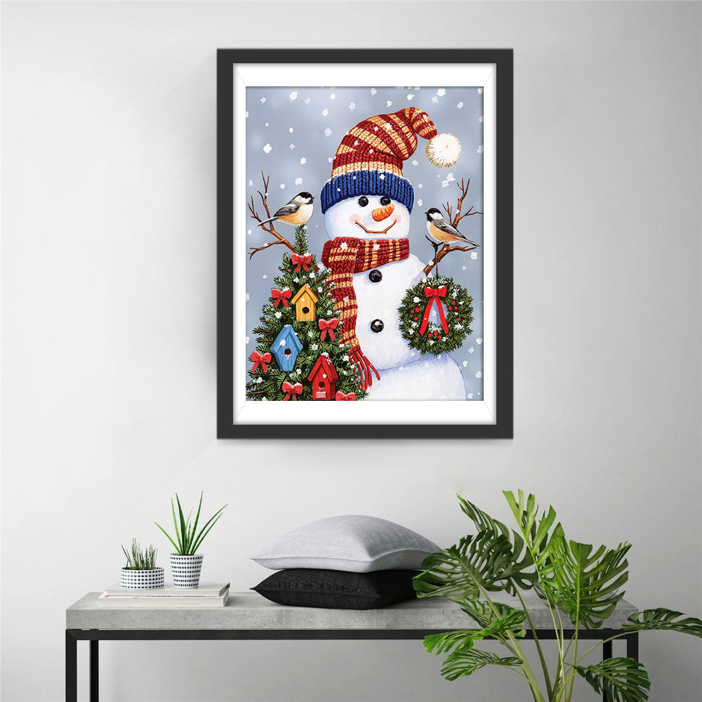 Schneemann Kranz Vögel Weihnachtsbaum Diamond Painting