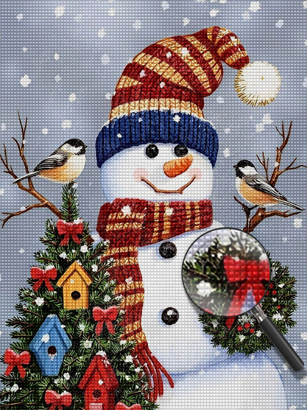 Schneemann Kranz Vögel Weihnachtsbaum Diamond Painting