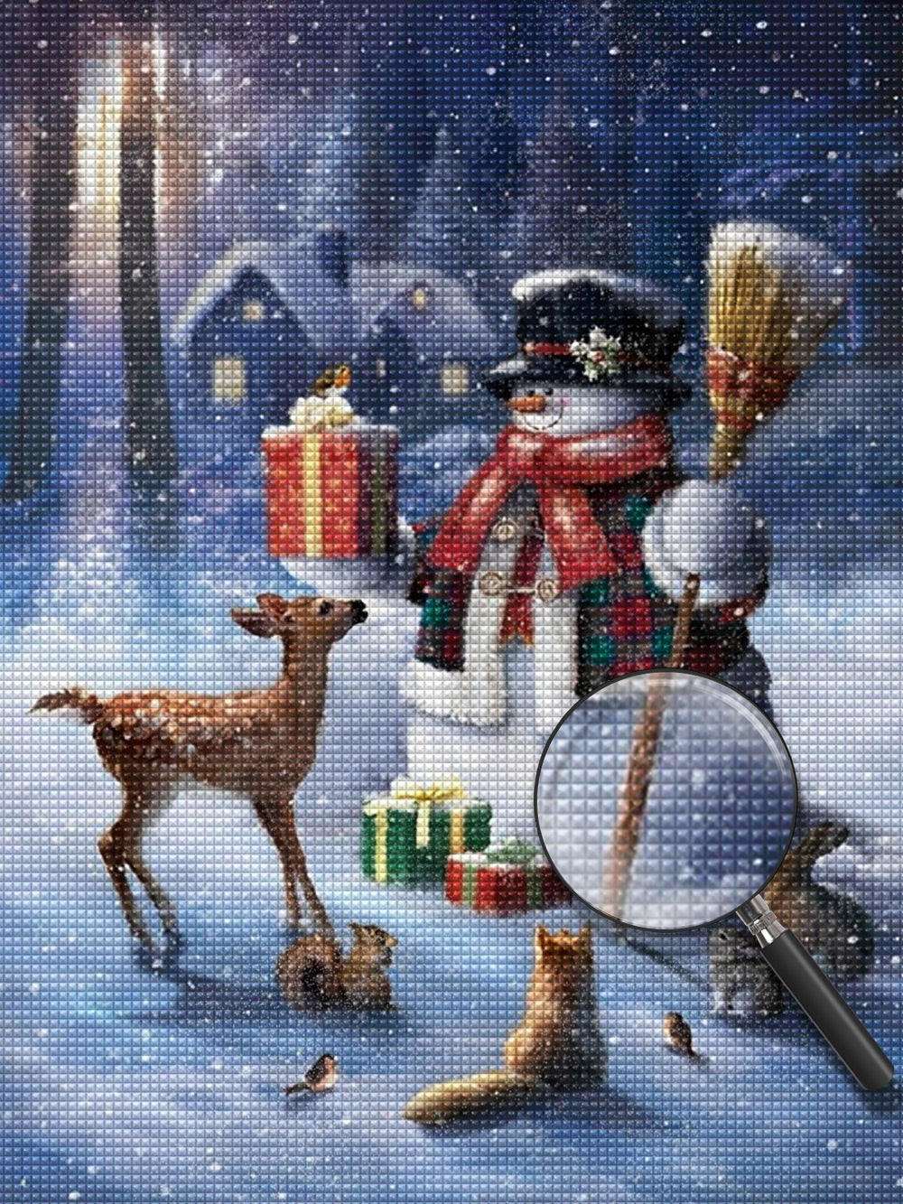 Schneemann mit Besen und Tiere Diamond Painting