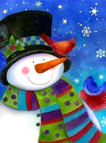 Schneemann mit Schal und Vögel Diamond Painting