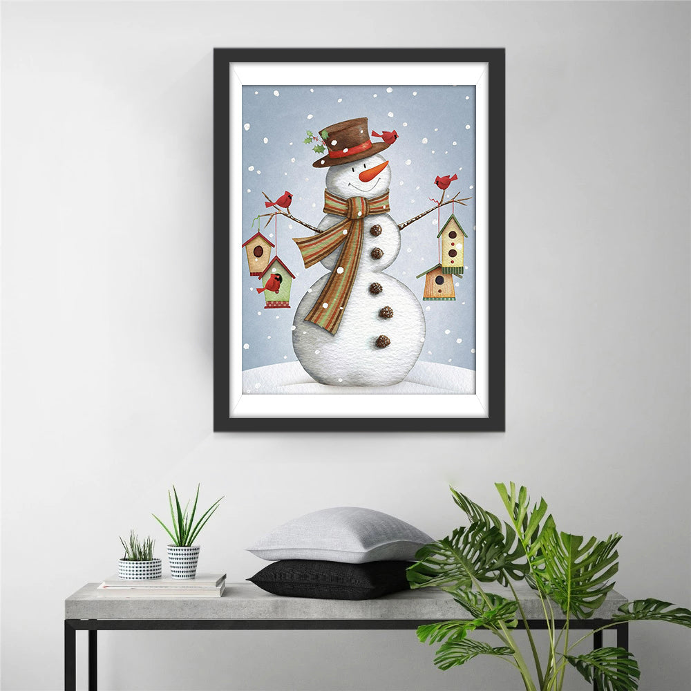 Schneemann mit Vogelnest Diamond Painting