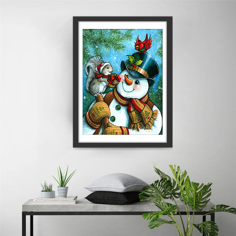 Schneemann und Eichhörnchen Diamond Painting