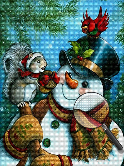 Schneemann und Eichhörnchen Diamond Painting