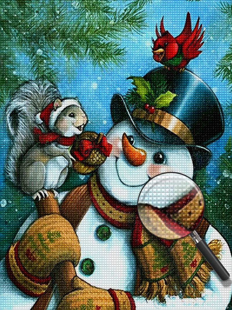 Schneemann und Eichhörnchen Diamond Painting