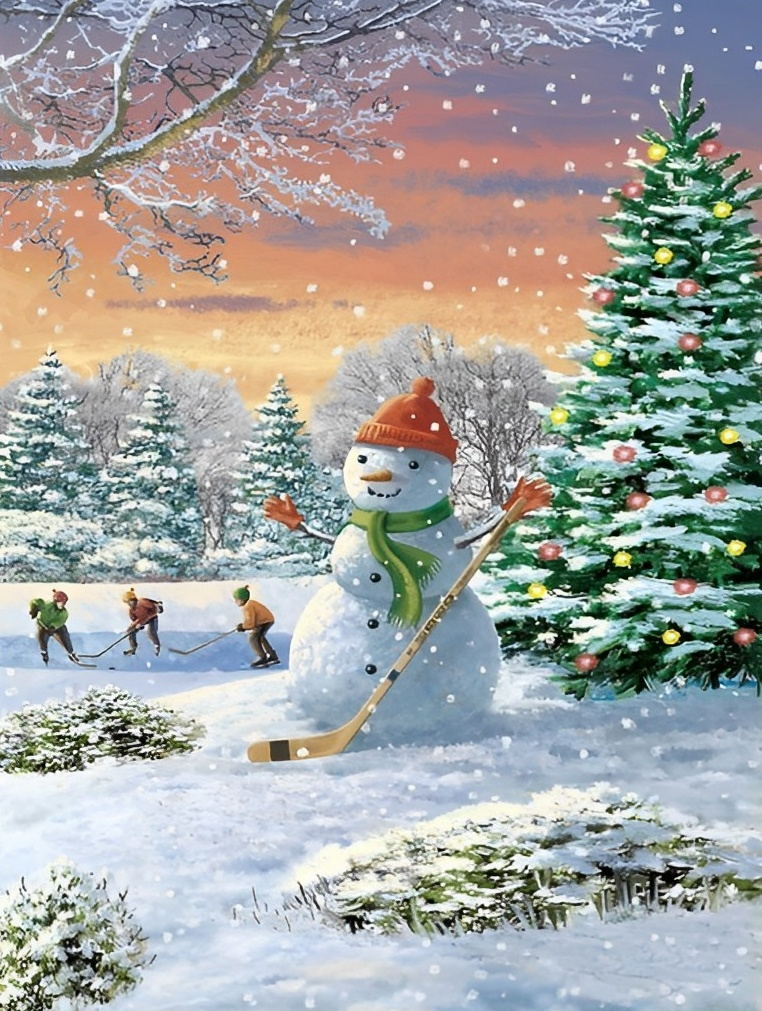 Schneemann und Kinder Diamond Painting