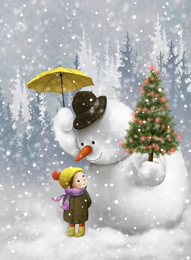 Schneemann und Mädchen mit Regenschirm Diamond Painting